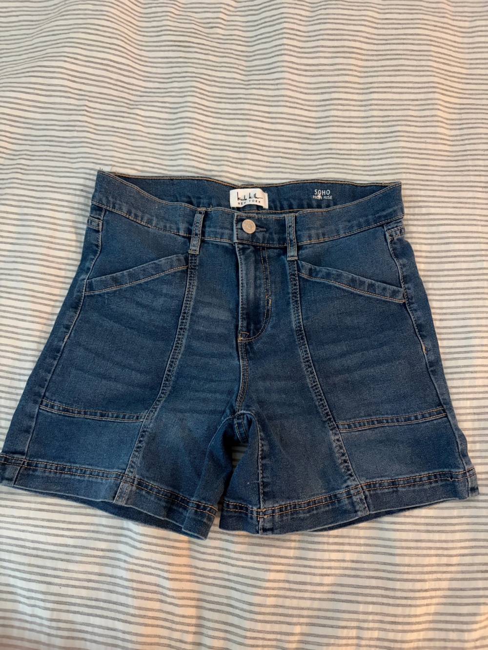 Dark Blue High-Rise Denim Shorts